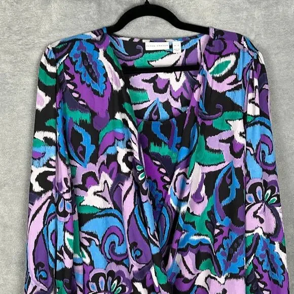 Susan Graver Top Womens Extra Large Purple Long Sleeve Layered Blouse Office - Picture 2 of 14